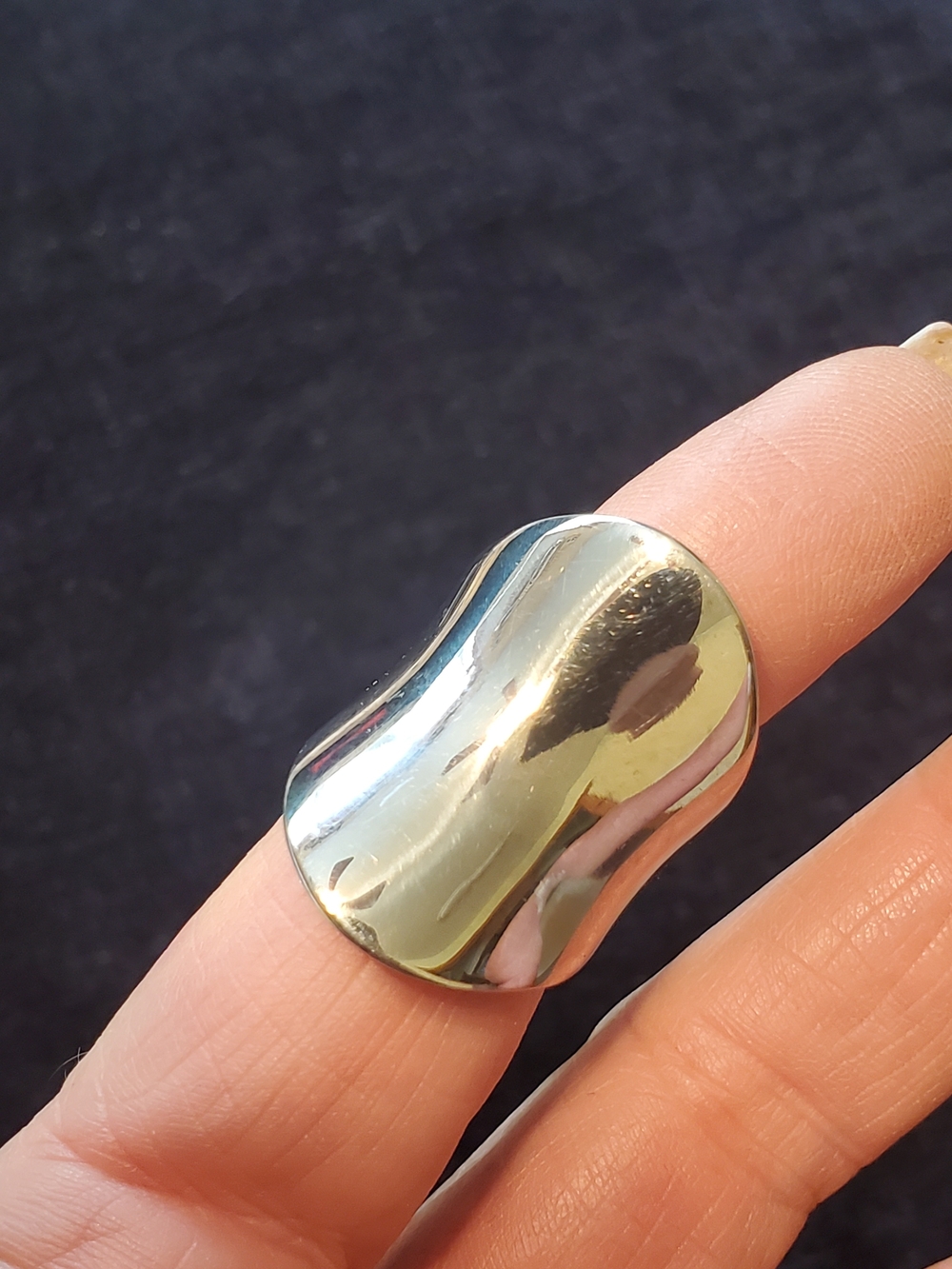 Polished Sculptural Stainless Steel Statement Ring in Shiny Silver Tone Sz 7.5